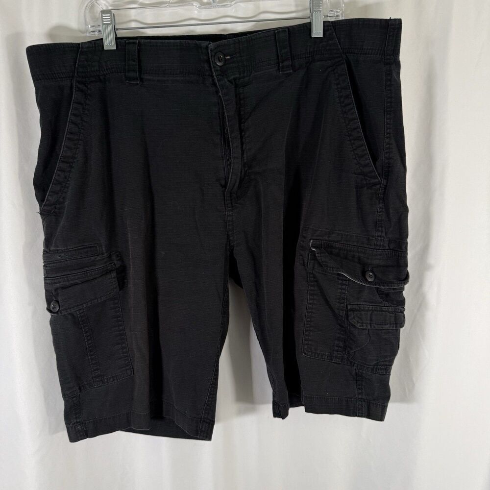 WearFirst Cargo Shorts Men's 40 Black Lightweight Button Zip Cotton Blend